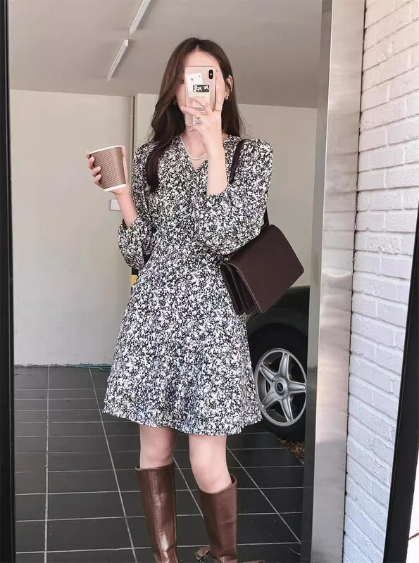 Floral dress plus size Women's chubby girl One-piece Belly-covering Slimming Pear-shaped Body Wearing Strap Waist Skirt