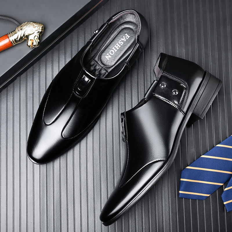 Autumn and winter men's business formal leather shoes youth slip-on pointed men's shoes British shoes black with velvet