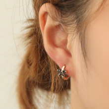 925纯银黑色蝴蝶结耳环女甜美蝴蝶结耳圈简约ins冷淡风气质耳饰品