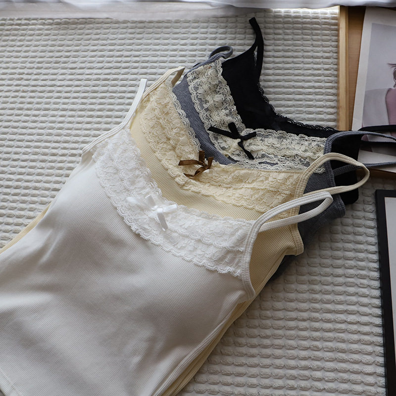98g Weight Cotton, Spandex Fabric Type Short Top Length Camisole Tops Type Holiday, Daily Occasion Strap Neckline Slim Fit Type Solid Color Pattern Summer, Spring Season Women's Gender Lace Design Casual, Elegant Style Wholesale Women's Casual Elegant Solid Color Lace Tank Tops 无