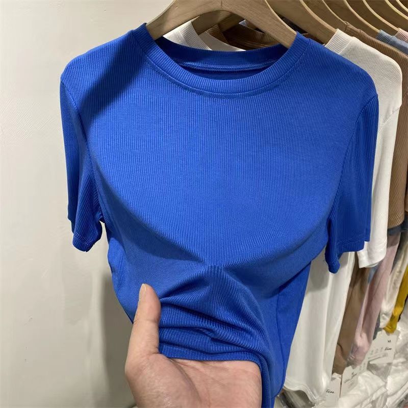 [Multi-color optional] high-grade solid color mask T-shirt women's short sleeve summer new slim slim base shirt top