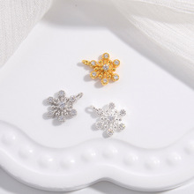 S925纯银镶锆圣诞节雪花吊坠女小巧百搭花朵花蕊饰品配件直销SD19