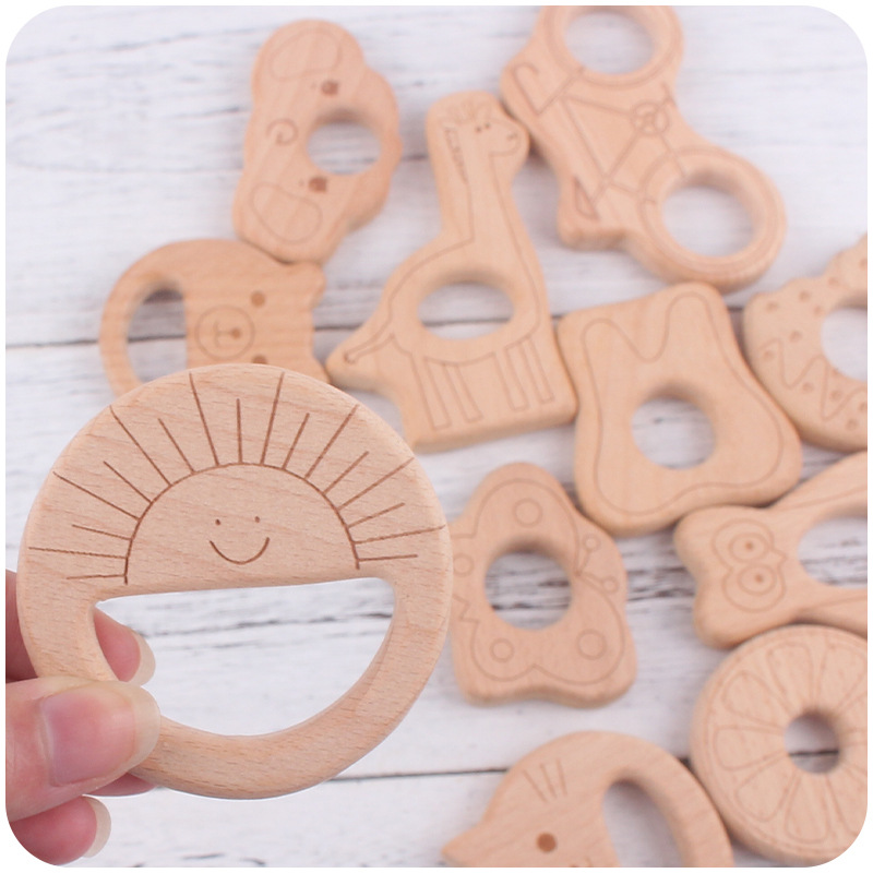 Nuevo bebé suministros de juguete de haya mordedor animal de dibujos animados gato aguacate girasol bebé molar teether