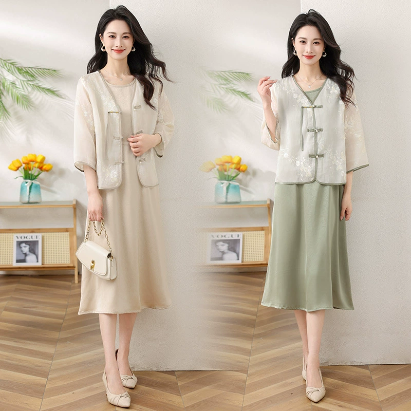 【Xiang】Топ на пуговицах с вышивкой в ​​китайском стиле и элементами Хань, комплект Ханфу, модный женский летний комплект