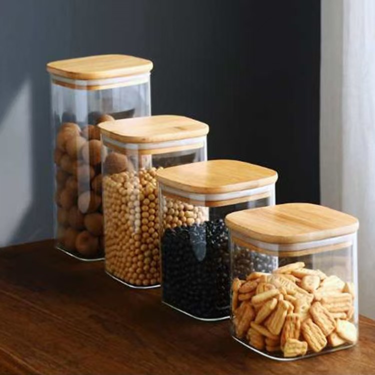 Big square glass coffee storage box sealed, spoon, storage system