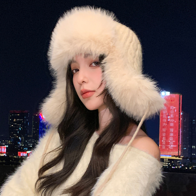 冬季百搭帽子女韩版加厚加绒雷锋帽耳包保暖防风包头帽针织毛线帽|undefined
