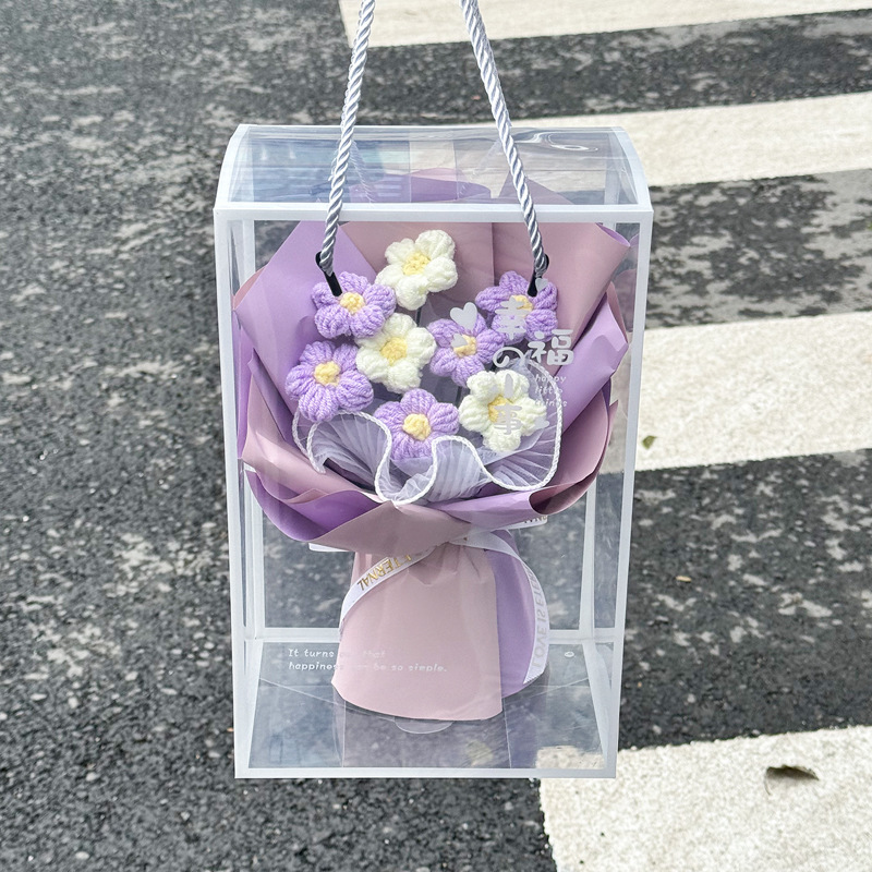 Día del Maestro Día de San Valentín ganchido a mano flor de simulación puff lana ganchido ramo de flores caja de regalo adornos de regalo