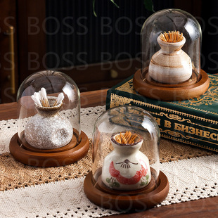 Freight Station Exclusive Retro Ceramic Creative Mini Cute Toothpick Holder with Lid Ornament Storage Decorative Dry Ice Container