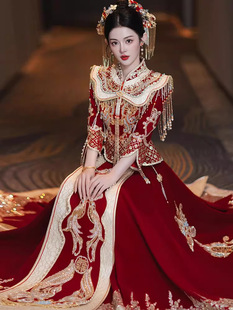 Luxurious velvet Xiuhe clothing bead embroidery 2025 new style Fengguan Xiali bride wedding Chinese dress heavy industry out of the pavilion clothing