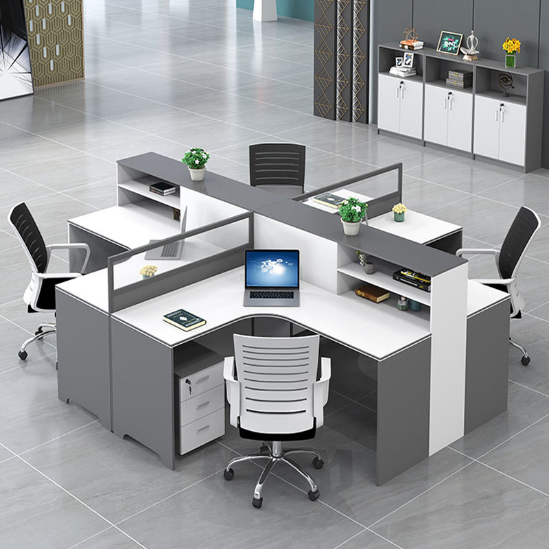 Screen office desk, minimalist modern 4/6 double employee station desk and chair set office furniture workstation