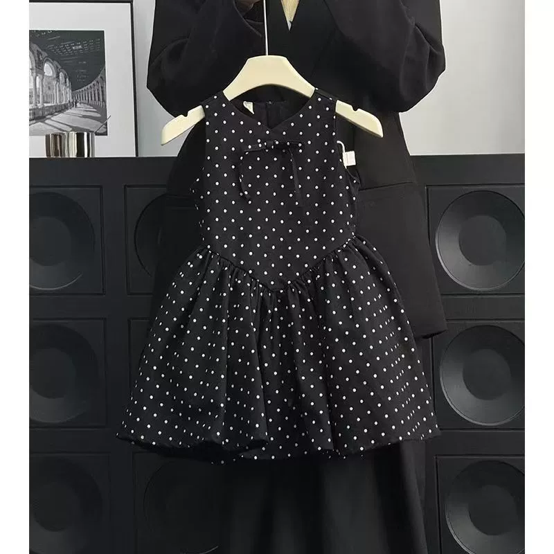 Детская одежда для девочек в горошек, новинка 2025 года, жилет в корейском стиле, модное платье принцессы для малышек