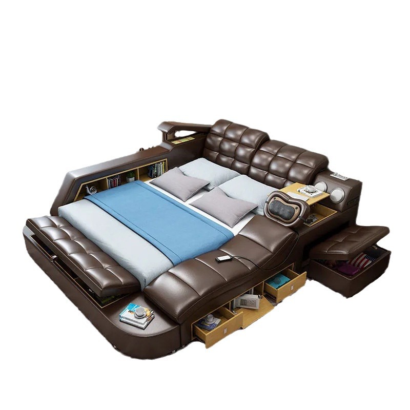 Cama Tatami, cama de cuero, cama de masaje multifuncional eléctrica inteligente, cama doble moderna y sencilla para dormitorio principal de 1.8 metros image 5