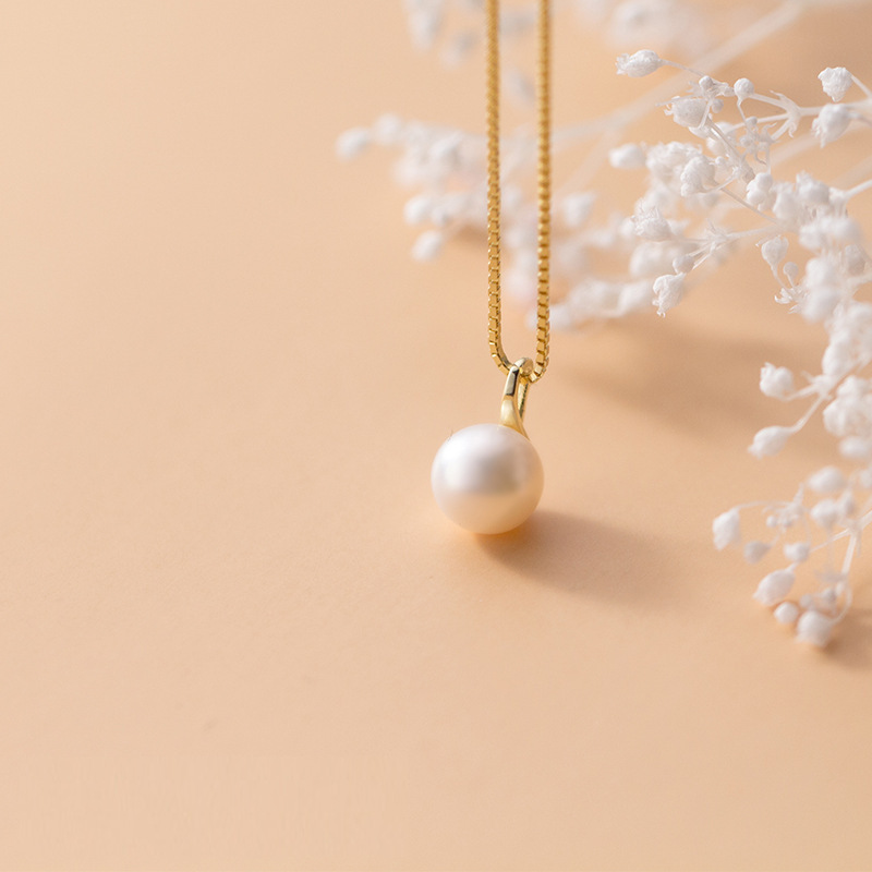 실버 심천 s925 스털링 실버 진주 기하학 목걸이 차가운 스타일의 가벼운 고급 쇄골 체인 조류에서 여성의 간단한 디자인 틈새 시장