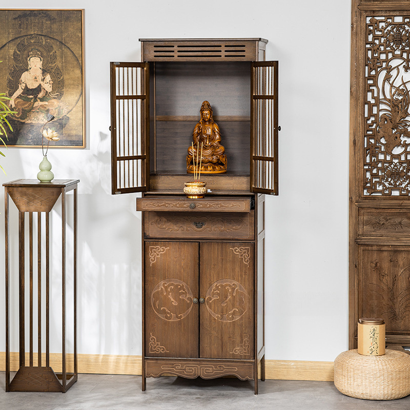Buddhist Altar Table for Home Use, Incense Table, Shrine Table, Standing Cabinet, Buddhist Cabinet, Shrine, Buddhist Table, God of Wealth, Guan Gong, Bodhisattva Table with Doors