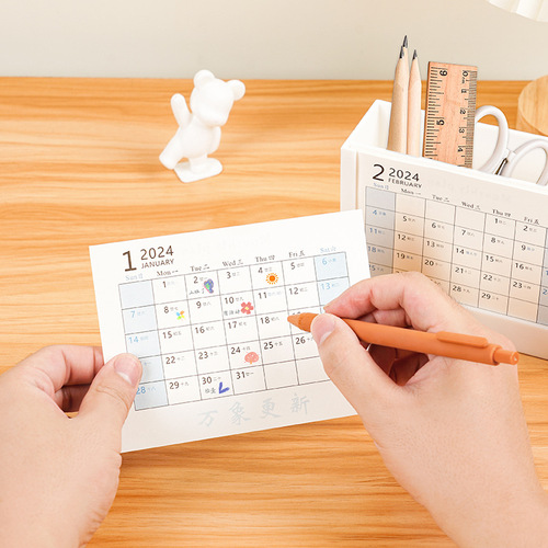 Desk Calendar 2024 Creative Office Pen Holder Storage Desktop Ornaments Calendar Planner Photo Printing Custom Logo
