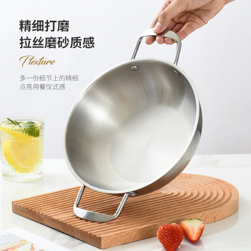 Olla para mariscos estilo coreano, olla para sopa de acero inoxidable, olla dorada para ramen, olla para fideos instantáneos, olla doméstica de cocina con doble asa, mini olla caliente estilo militar.