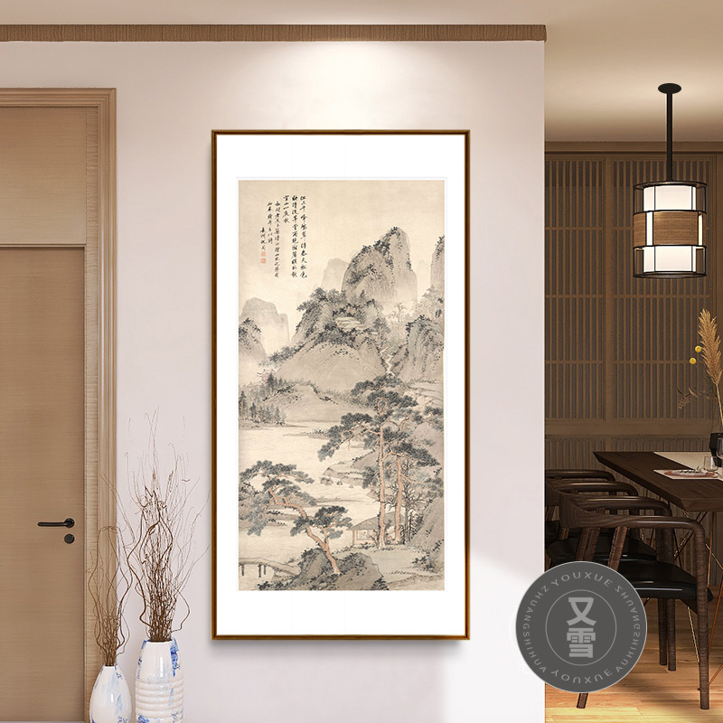 Qingjiang Yujutu Picture Facing the Entrance Door, Entrance Hall, Living Room Wall Hanging Painting, High-End Tea Room Landscape Decorative Painting, New Chinese Style