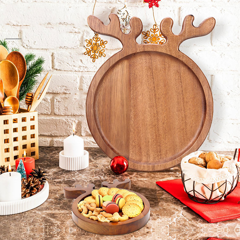 Plato de madera de Navidad de cuerno de ciervo bandeja de platos de frutas de madera Acacia madera creativa de animales artesanía casa
