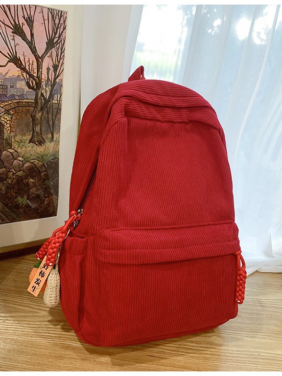Corduroy Women's Backpack, Large-Capacity School Bag for College Students, Solid Color Versatile Travel Backpack for Junior High School Students, Men's Backpack
