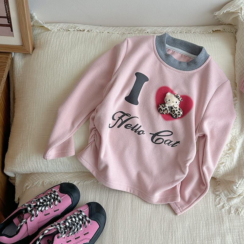 [al contado] niñas de ropa infantil 2025 nueva camisa t de manga larga de invierno para niños con chaqueta de terciopelo 320g engrosada