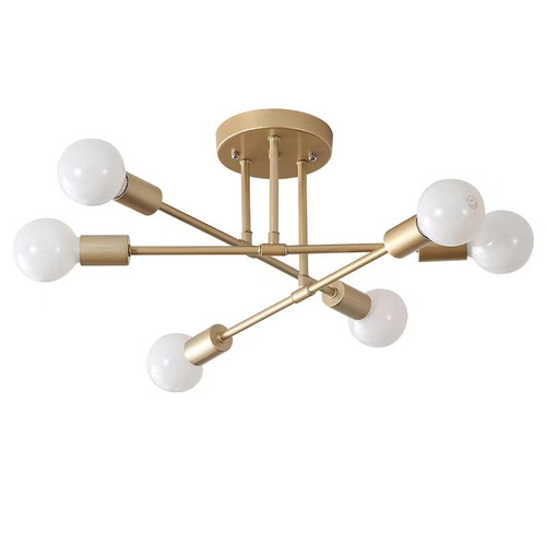 North European ceiling lamp for bedroom, study, restaurant, industrial style, creative and personalized cross-border American minimalist iron craft 6-head lamp