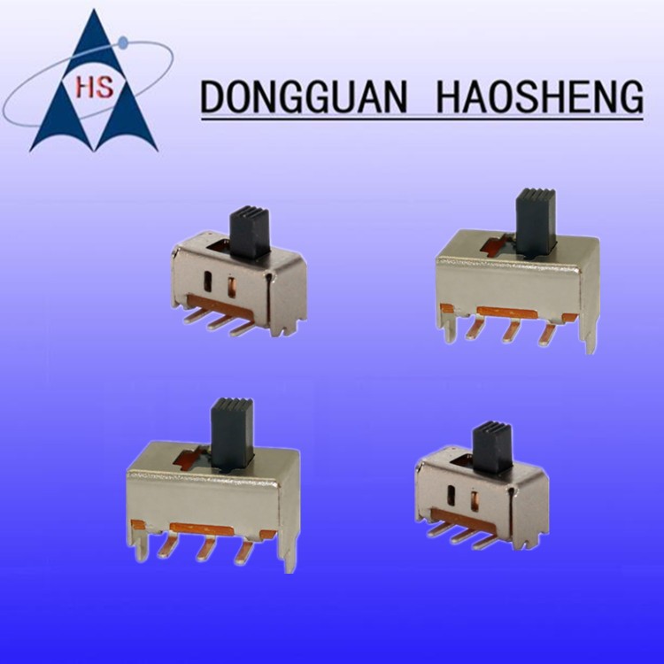 【源头工厂】3脚2档带固定脚弯脚拨动开关 微型滑动6脚立贴无柱