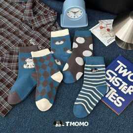 TMOMO兔默默秋冬中筒袜蓝灰大耳狗日韩澳棉袜儿童袜潮袜26AW058
