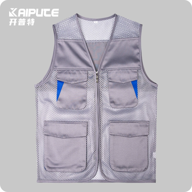 Трансграничный волонтер жилет фотография мигающий карман мульти-карманный рекламный топ с печатной печатной рабочей одеждой LOGO