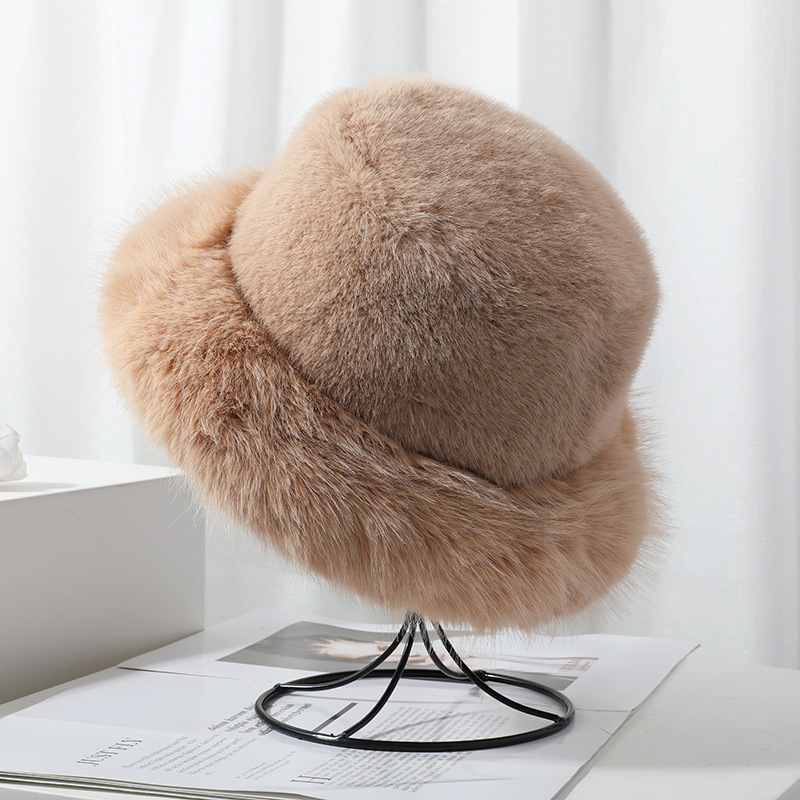 Women Winter Warm Hat Soft Fluffy Faux Fur Bucket Hat  display picture 1