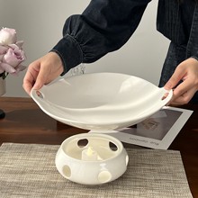 陶瓷明炉保温菜盘套装蜡烛炉座双耳炒菜热菜盘纯白色酒店餐饮餐具