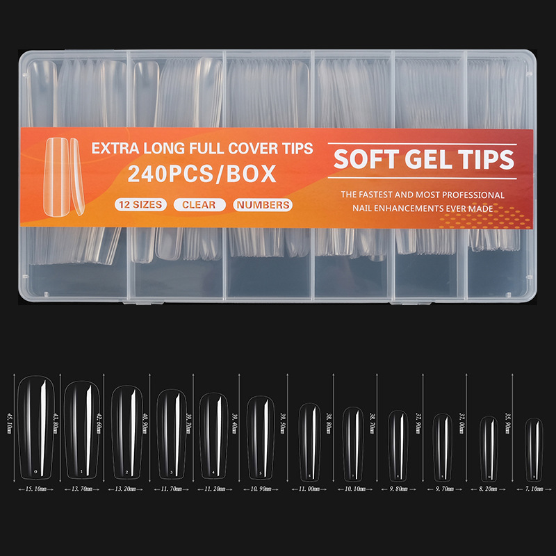Pieza de clavo de tubo de agua Súper Larga manicura transfronteriza parche de uñas falso 240 piezas en caja transparente pasta completa pieza de clavo de mezclilla al por mayor