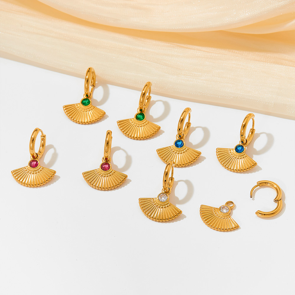 Zircon Inlay Material Earrings Classification 16K Gold, White Gold Plated, Gold Plating Plating Color 1 Pair Quantity Street Occasion PVD Coated Real Gold Plated 16K Gold White Gold Plated Gold Plating Sector 304 Stainless Steel Retro Waterproof Non Tarnish Earrings