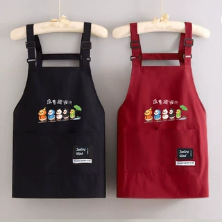 夏季薄款防泼水围裙小个子短款背带围腰厨房家用做饭餐饮工作服女