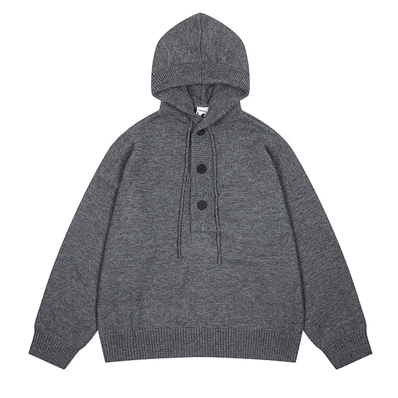 Men's Oversized Hooded Sweater – Cleanfit Knit Pullover For Relaxed Winter Style (Black/Grey, Plus Size S-2XL)_voghion.com