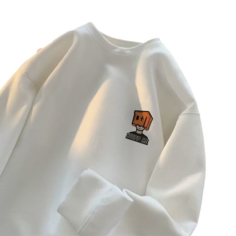 Cuello redondo de lana forrado suéter de los hombres de otoño e invierno americano retro pullover Top Ruan guapo pesado casual Abrigo con capucha suelta