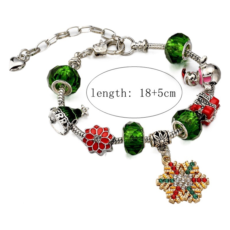 Europa y América DIY con cuentas de hueso de serpiente cadena cuentas de vidrio muñeco de nieve árbol de Navidad pulsera de Navidad copo de nieve regalo de Navidad pulsera