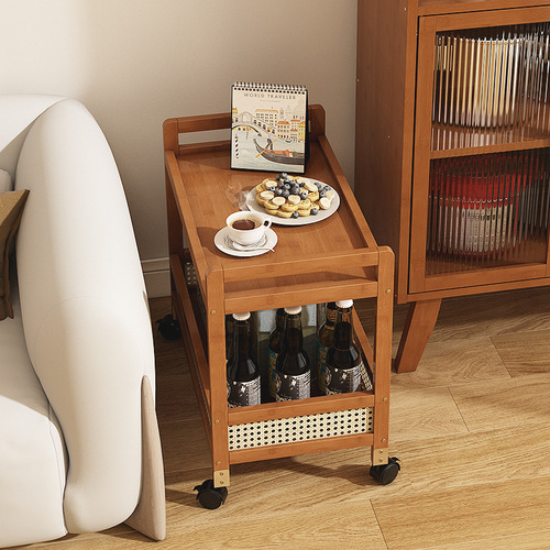 J^Medieval Style Small Hand Cart Non-Wooden Mobility Can Be Pushed and Pulled Household Retro Tea Table Living Room Sofa Side Table Storage