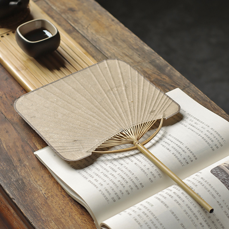 中式古典蒲扇复古日式团扇手工手写禅意竹扇子含茶叶宣纸扇子