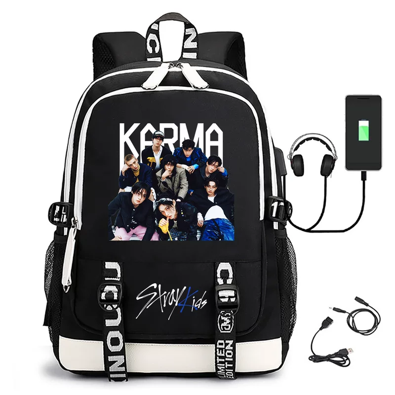 Новый альбом Stray Kids karma print средней школы сумка USB повседневная школьная сумка для путешествий на улице