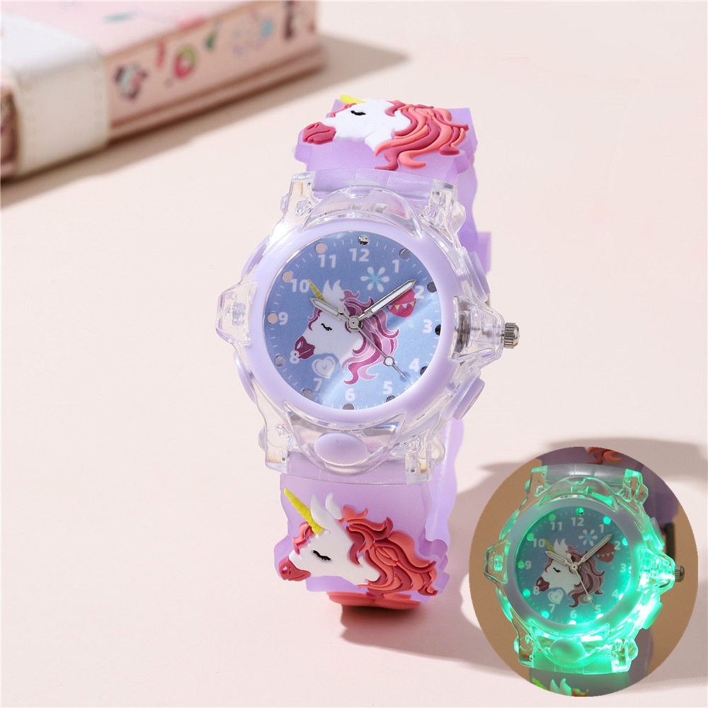卡通独角兽图案夜光led闪灯儿童手表 潮流硅胶石英男女学生手表