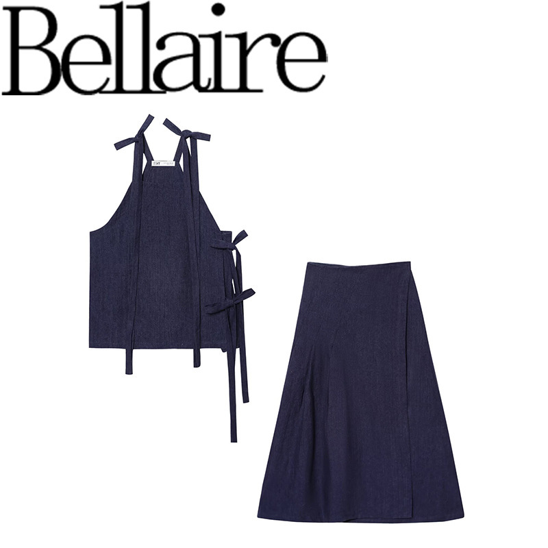 Za Export Wholesale European and American Style French Bow Decorated Pure Linen Top Pure Linen Gauze Skirt 2790100