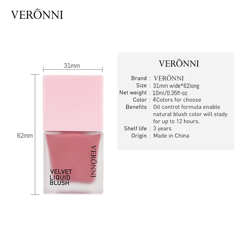 VERONNI 10ML liquid blush long-lasting color non-fading waterproof blush natural moisturizing rouge blush