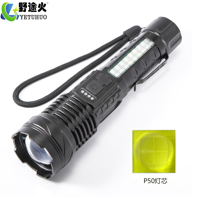 Cross-border P50 nueva linterna láser blanco TYPE-C incorporada de carga con el sostenedor de la pluma Pantalla de energía linterna de tiro largo