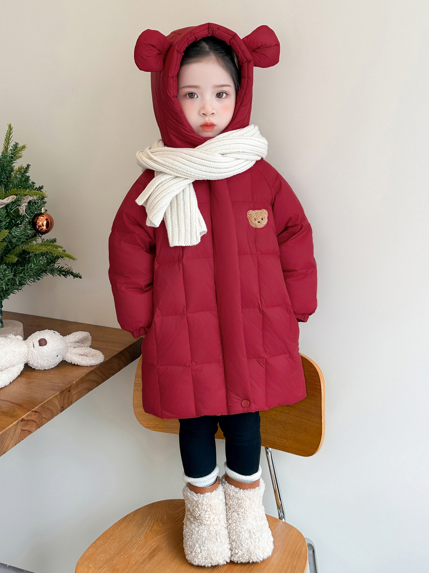 Chaqueta de invierno para niñas chaqueta de plumón blanca chaqueta de invierno para bebés chaqueta de plumón rojo medio largo chaqueta de invierno para niños
