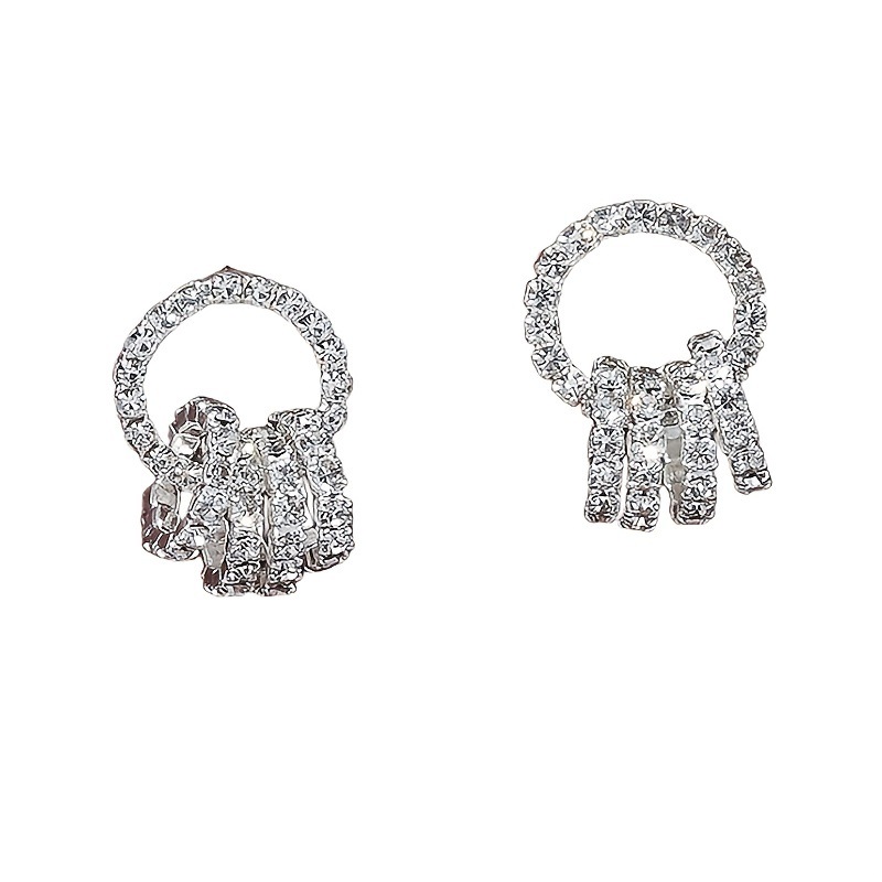 Nuevo rhinestone 5 pendientes círculo Cruz Corea del Sur dulce pequeño círculo pendientes moda europea y americana personalizada pendientes redondos image 6