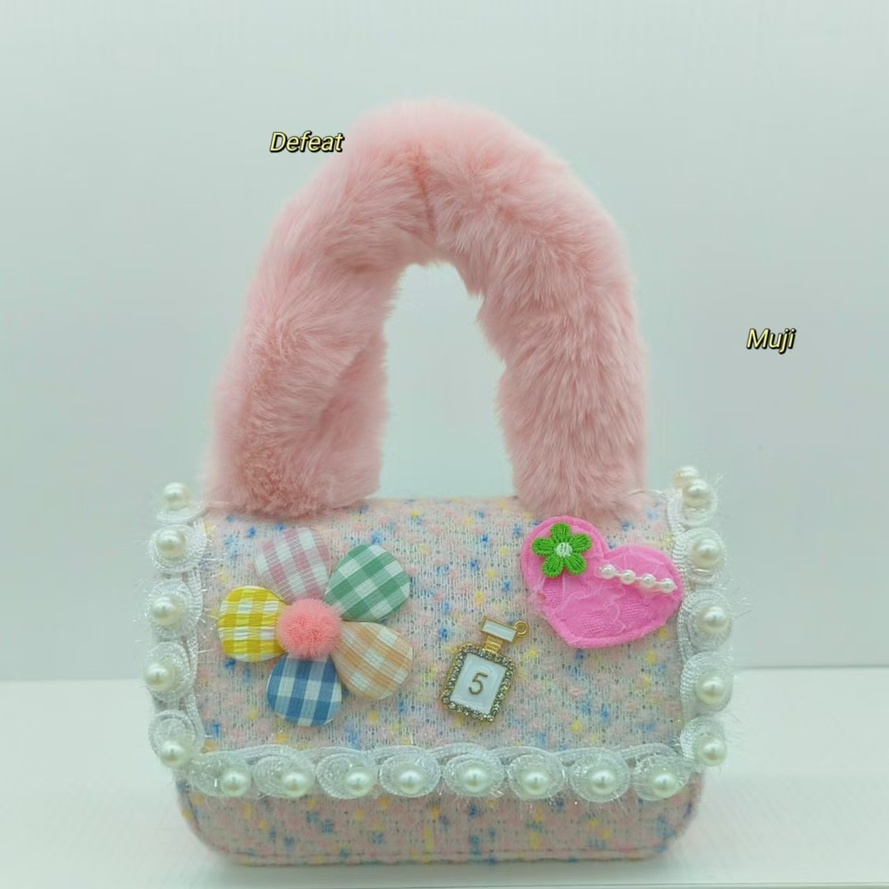 Bolso de peluche, bolso de hombro de niña, bolso cuadrado, bolso de accesorios de encaje de niña, bolso de cambio de cadena