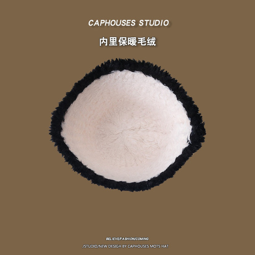 Korean furry fisherman hat for women, thickened, versatile, warm, face-covering bucket hat, autumn and winter plush, face-showing small basin hat