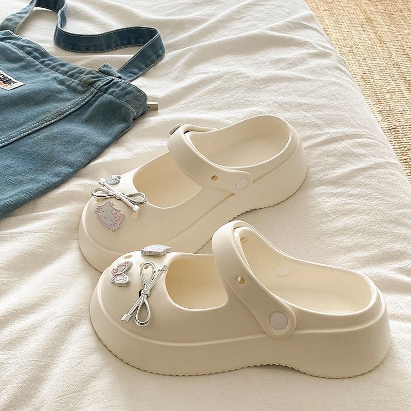 Mary Jane Shoes for Women, Perforated Shoes, Thick-Soled Eva Slippers, Cute Slip-On Sandals, Sweet Sandals, Closed-Toe Beach Shoes