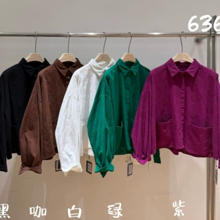we2026秋季新款女翻领日系棉衬衫宽松衬衣上衣开衫文艺风休闲外贸