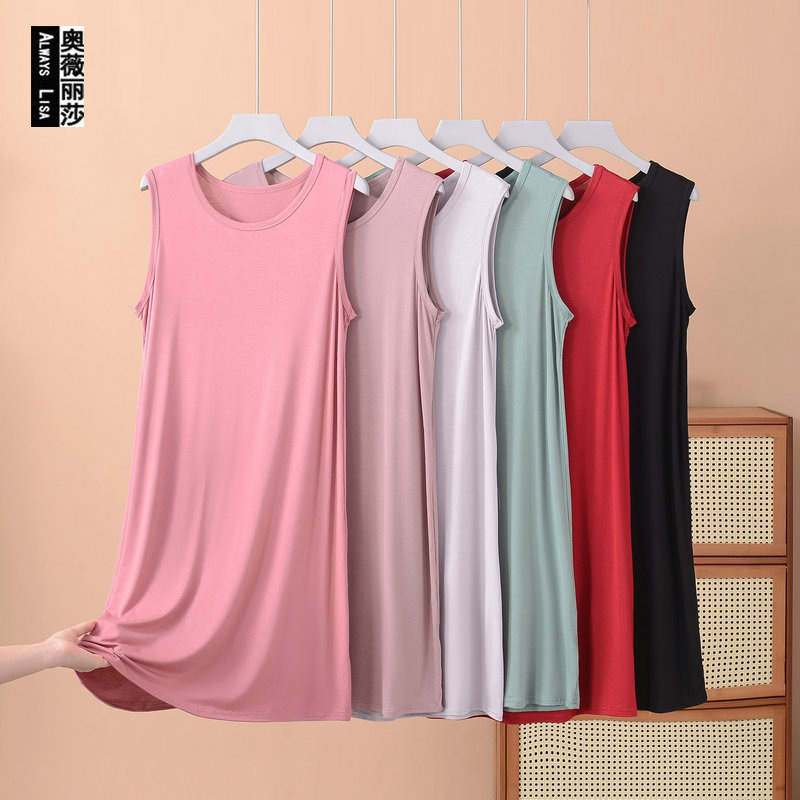 Women's Summer Outer-Wearing Mother's Dress Modal Nightdress Plus Size Mid-Length Home Clothes Pajamas Vest Dress Plus Fat